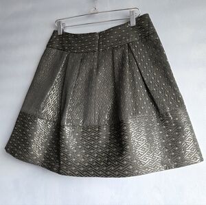MAX & CO. (MAX MARA) BLACK, GOLD DIAMOND PATTERN MINI FLARED SKIRT, SIZE 4